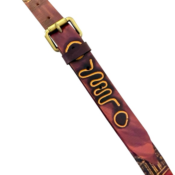 100% Leather Piero Capecchi Ferinzi Style Belt Maroon & Brown Abstract Artistic - Picture 1 of 10
